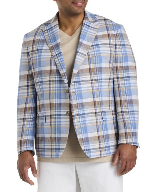 Tallia Blue Big & Tall Tallia Madras Plaid Linen Sport Coat for men