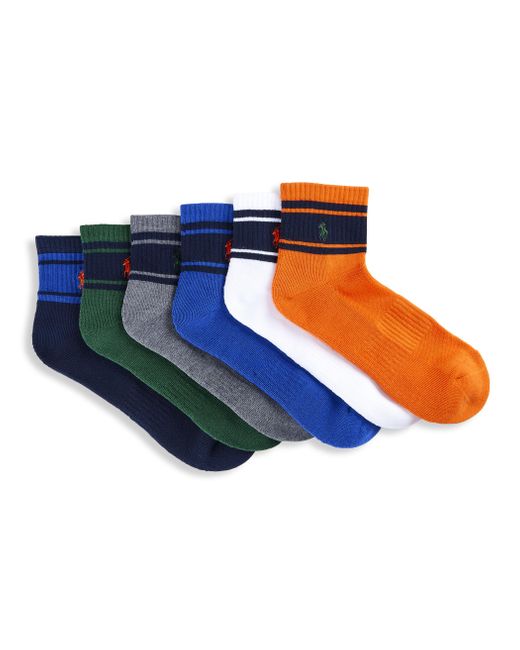 Polo Ralph Lauren Blue Big & Tall 6-pk Striped Quarter-top Socks for men
