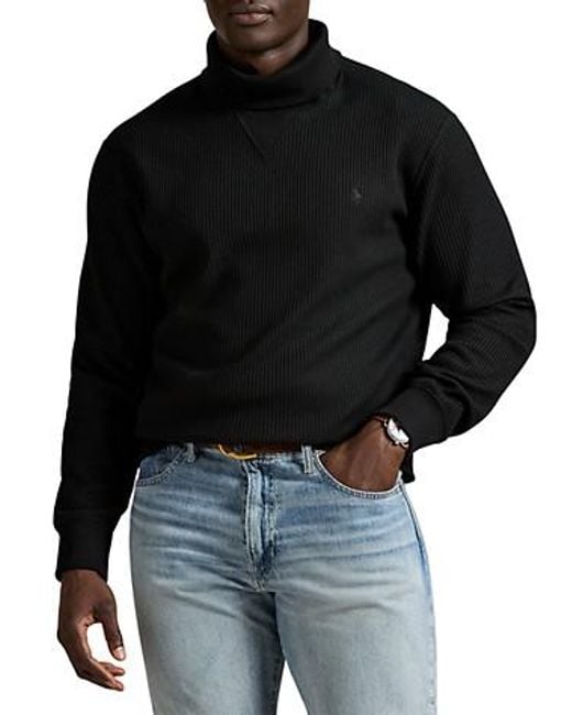 Polo Ralph Lauren Black Big & Tall Waffle-Knit Fleece Turtleneck for men