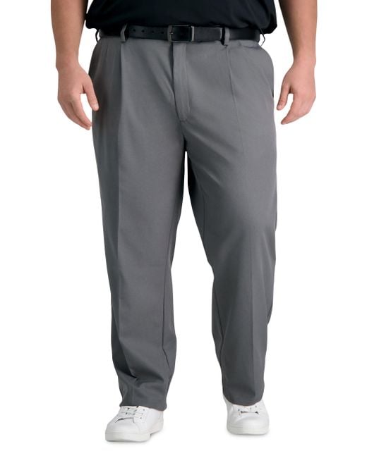 Haggar Gray Big & Tall Cool Right Performance Flex Pleated Pants for men