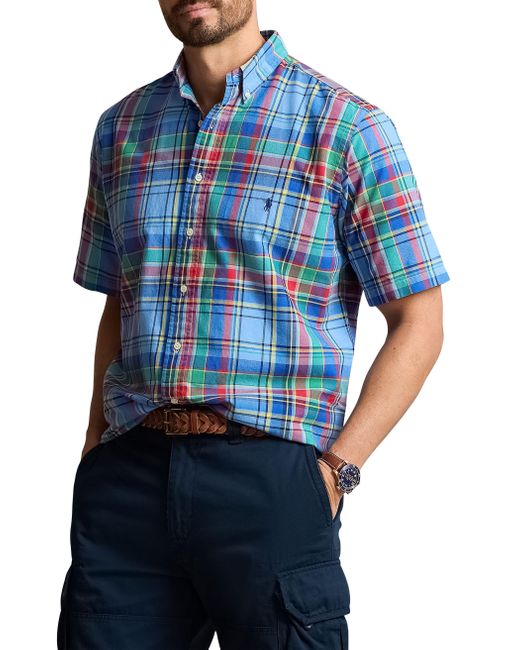 Polo Ralph Lauren Blue Big & Tall Multi Plaid Oxford Sport Shirt for men