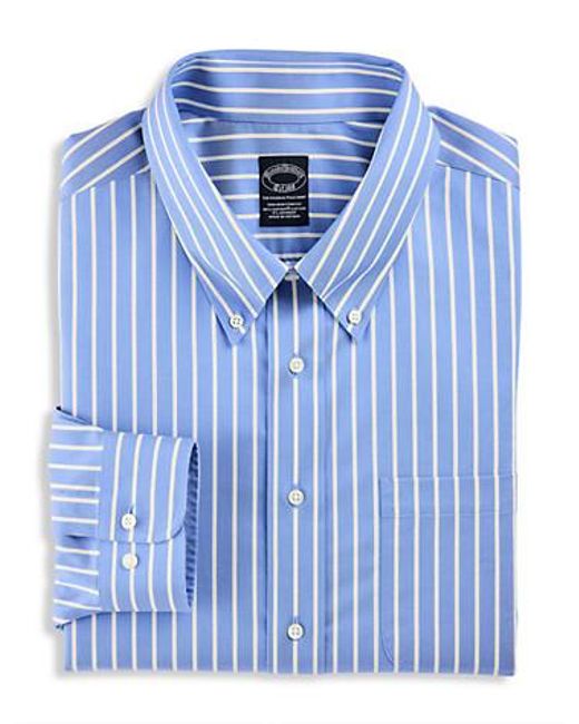 Brooks Brothers Blue Big & Tall Non-Iron Striped Dress Shirt for men