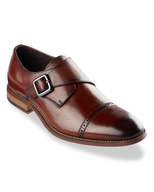 Stacy Adams Big & Tall Desmond Captoe Monk Strap Dress Shoes in Brown