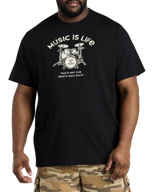 Life Is Good. Black Big & Tall Music Is Life Graphic Tee for men