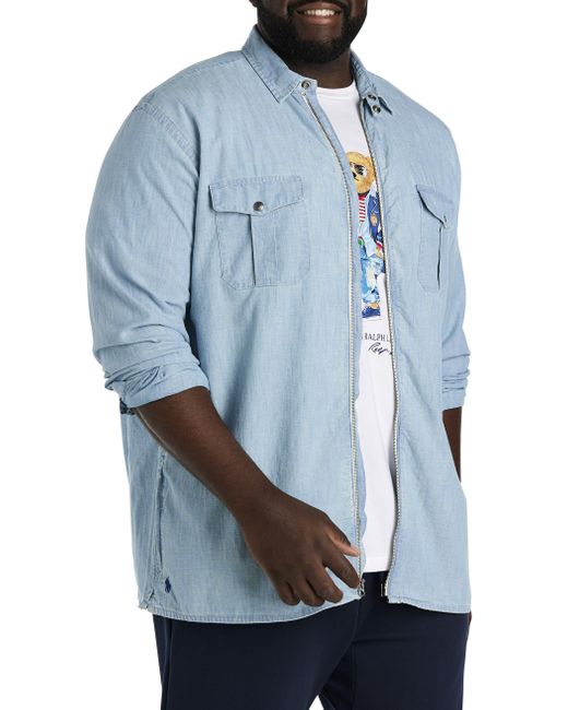 Polo Ralph Lauren Big & Tall Chambray Full-zip Overshirt in Blue for Men |  Lyst