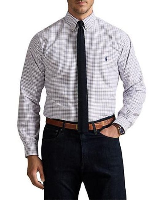Polo Ralph Lauren Blue Big & Tall Performance Check Oxford Sport Shirt for men
