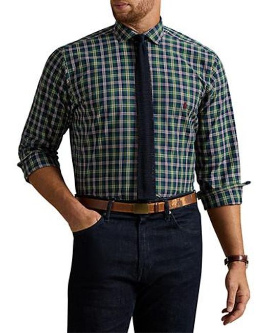 Polo Ralph Lauren Blue Big & Tall 80S Sueded Plaid Sport Shirt for men