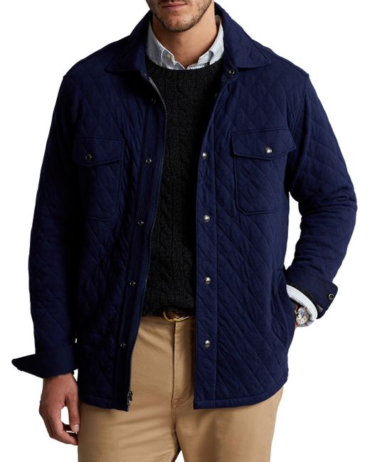Polo Ralph Lauren Big & Tall Quilted Luxury Jersey Shirt Jacket in Blue