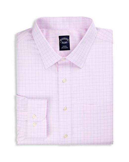 Brooks Brothers Pink Big & Tall Non-Iron Glen Plaid Dress Shirt for men