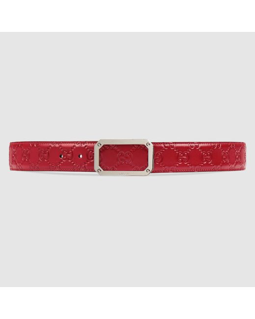 Gucci Signature Leather Belt in Red for Men | Lyst