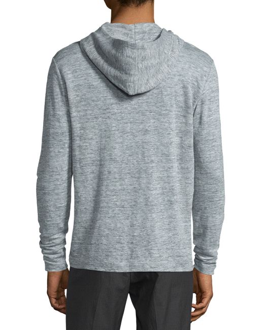 Download Theory Colton Long-sleeve Hooded Linen T-shirt in Gray for ...