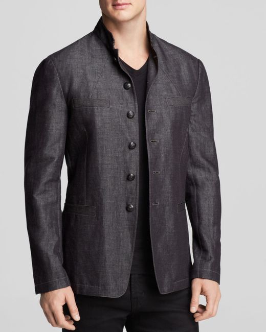 John Varvatos Banded Collar Jacket in Gray for Men Lyst