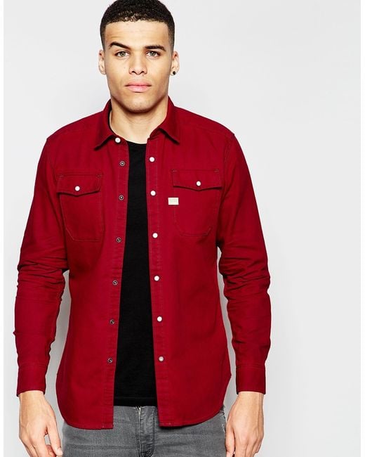 G-Star RAW Red Denim Landoh Slim Fit Shirt for men