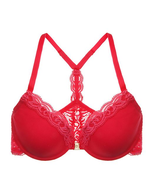 Natori Feathers Front Close T-back Bra in Red (Rouge) - Save 30% | Lyst