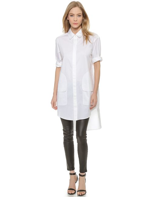DKNY Long Sleeve Button Down Tunic - White | Lyst
