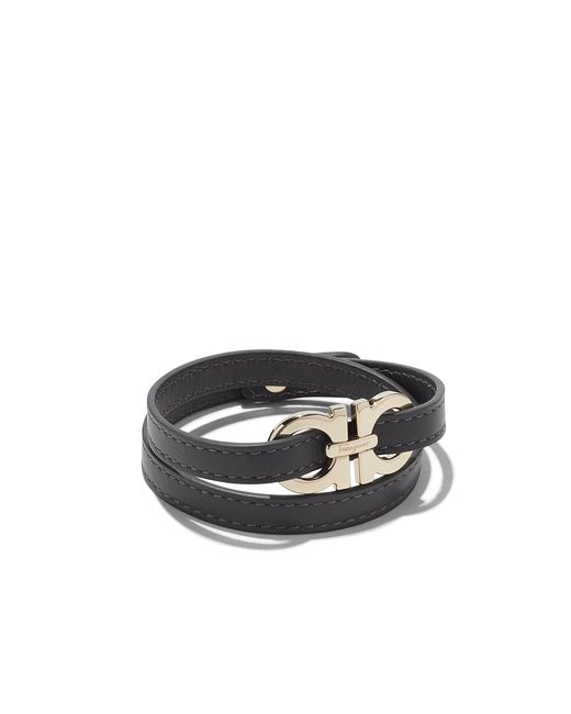 Ferragamo - Metallic Double Wrap Calfskin Bracelet With Double Gancini ... Ferragamo - Metallic Double Wrap Calfskin Bracelet With Double Gancini ...