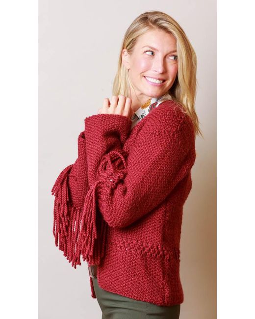 red fringe cardigan