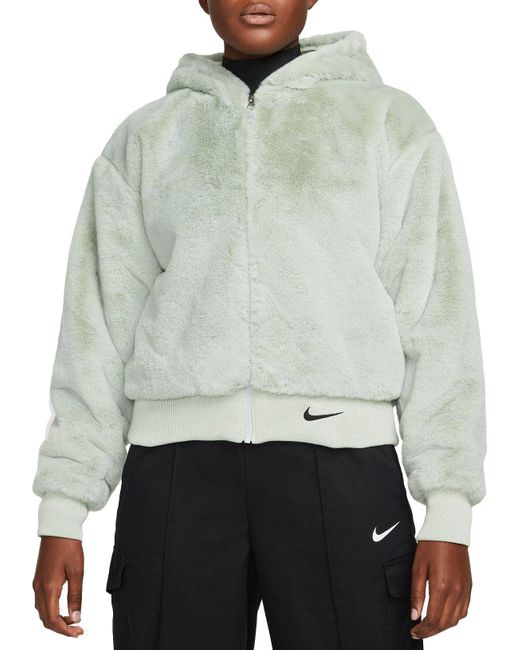 Nike Sportswear Essentials Faux Fur Full-zip Jacket in Gray - Lyst