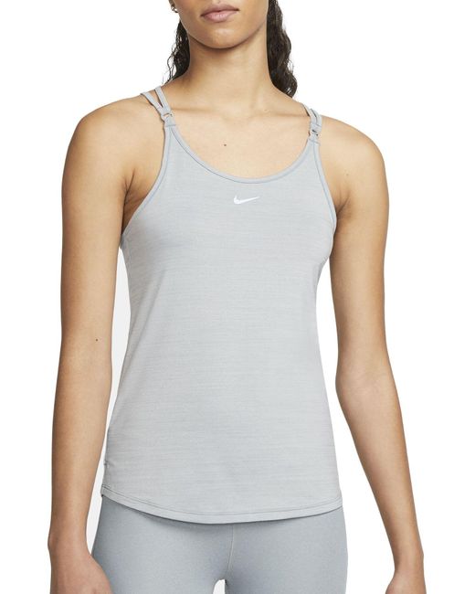 Nike Synthetic Drifit One Luxe Slim Fit Strappy Tank Top in Particle