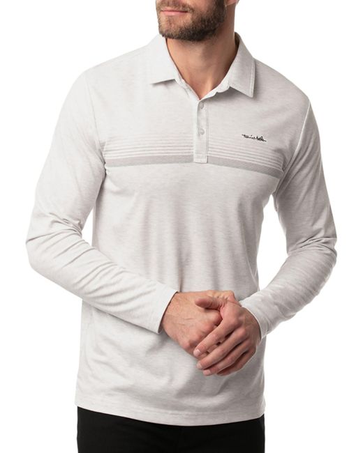 Travis Mathew Leave A Message Long Sleeve Golf Polo in Heather White ...