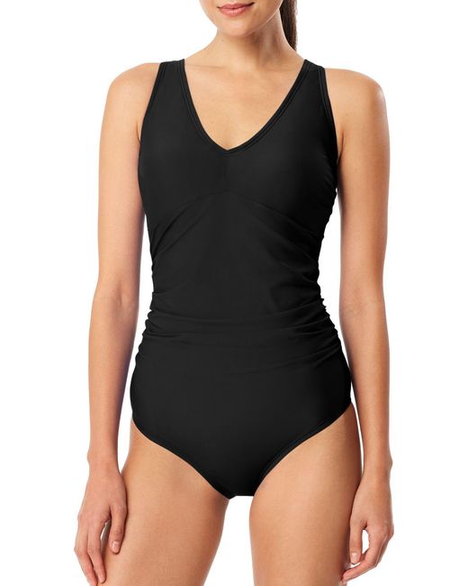Speedo Synthetic V Neck One Piece Swimsuit In Black Save 47 Lyst