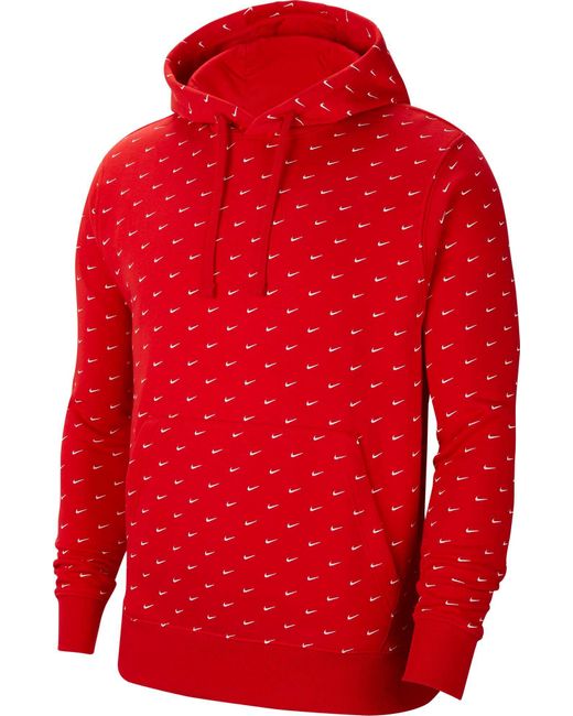 Nike Fleece Sportswear Swoosh Pullover Hoodie in University Red/White (Red)  for Men | Lyst