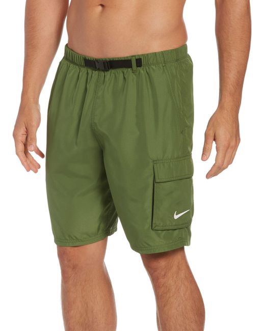 Nike Belted Packable 9" Volley Swim Trunks in Green for Men Lyst