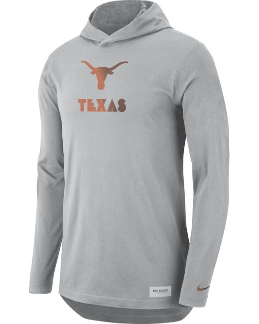 Nike Texas Longhorns Grey Drifit Long Sleeve Hoodie Tshirt in Gray