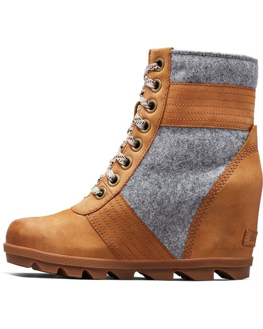 Sorel Leather Lexie Wedge Felt Casual Boots in Camel Brown ...