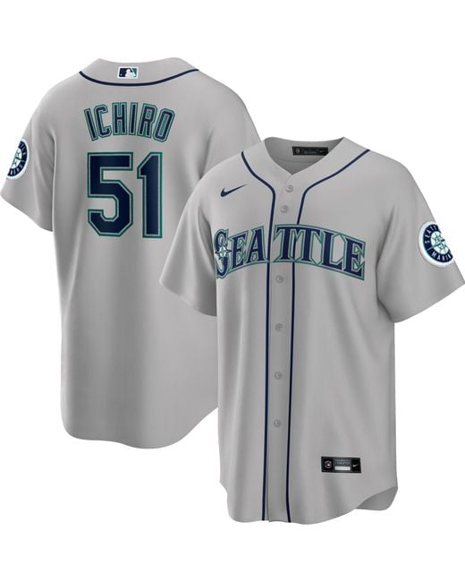 Nike Seattle Mariners Ichiro Suzuki 51 Gray Cool Base Jersey for Men