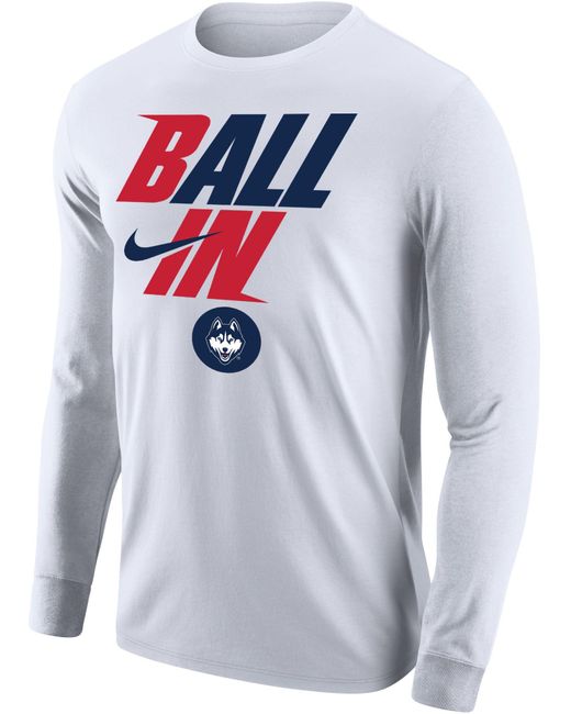 Nike Uconn Huskies White 2022 Basketball Ball In Bench Long Sleeve T