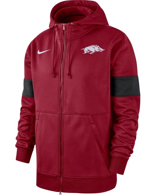 Nike Arkansas Razorbacks Cardinal Therma Football Sideline Full-zip Hoodie in Red for Men - Lyst