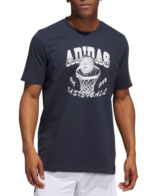 adidas Cotton World Basketball Graphic Tshirt in Navy (Blue) for Men