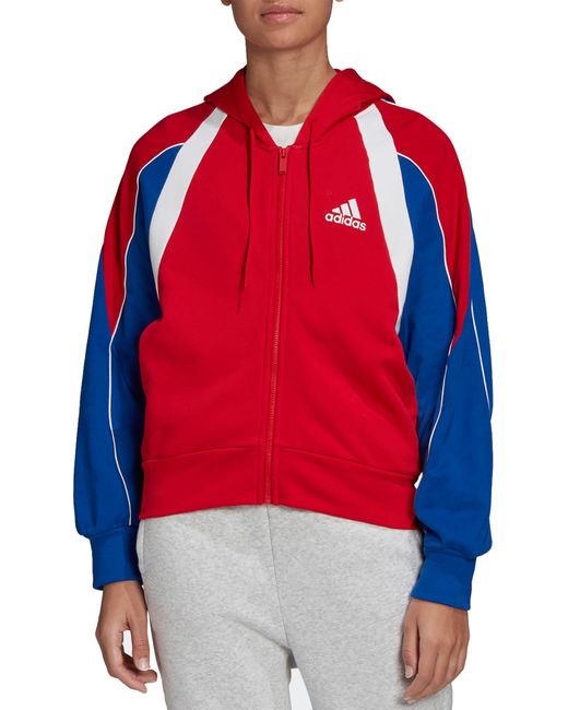 Adidas Colorblock Full Zip Hoodie In Red Lyst Adidas Colorblock Full Zip Hoodie In Red Lyst