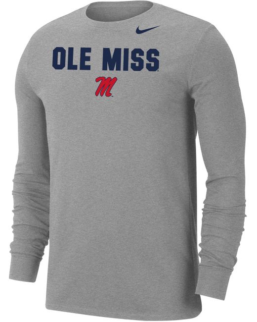 Nike Ole Miss Rebels Grey Dri-fit Cotton Long Sleeve T-shirt in Gray ...