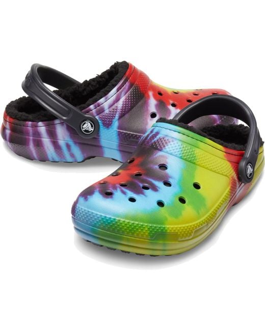 Crocs™ Adult Classic Fuzzlined Tie Dye Clogs in Black Lyst