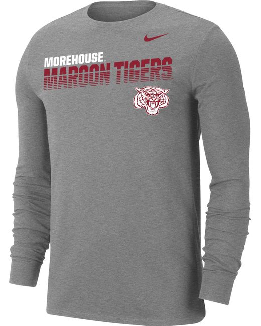 Nike Morehouse College Maroon Tigers Grey Dri-fit Cotton Long Sleeve T ...