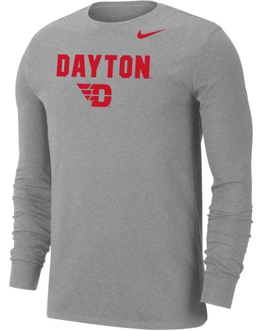 Nike Dayton Flyers Grey Dri-fit Cotton Long Sleeve T-shirt in Gray for ...