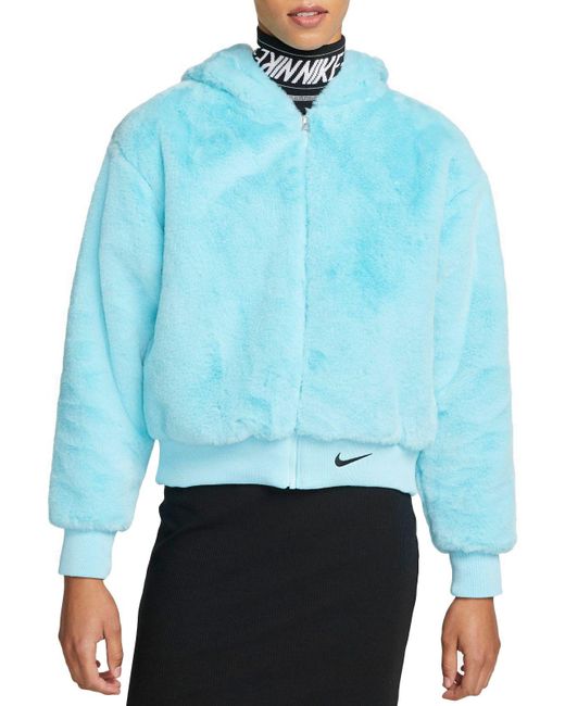 Nike Sportswear Essentials Faux Fur Fullzip Jacket in Blue Lyst