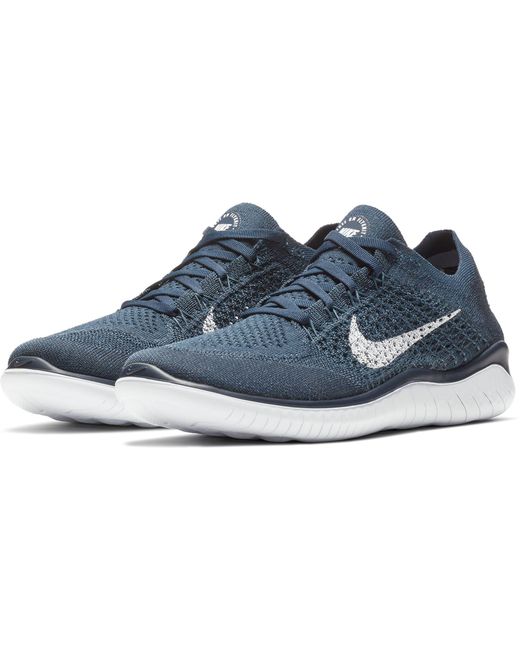 Nike Lace Free Rn Flyknit 2018 Running Shoes in Navy/White (Blue) for Men |  Lyst