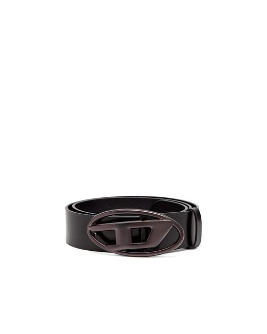 DIESEL Black 3.9Cm Leather Belt With Metallic Oval D Buckle