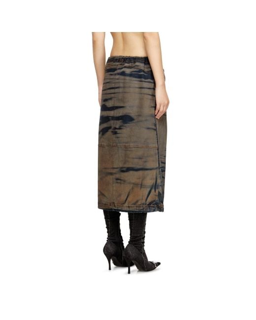 DIESEL Black Midi Denim Skirt With Drawstring