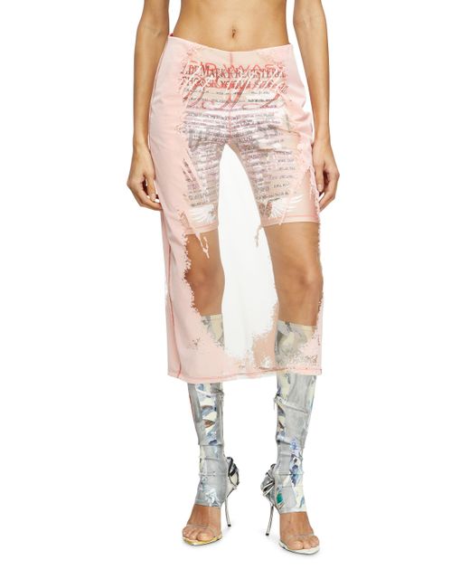 Jupe midi superposée avec imprimé paroles DIESEL en coloris Pink