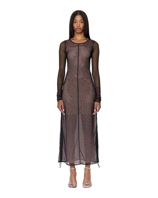 DIESEL Long Double-layer Mesh Dress in Brown | Lyst