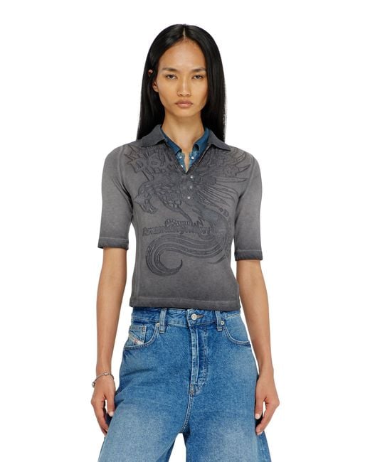 DIESEL Blue Slim Polo With Dévoré Print