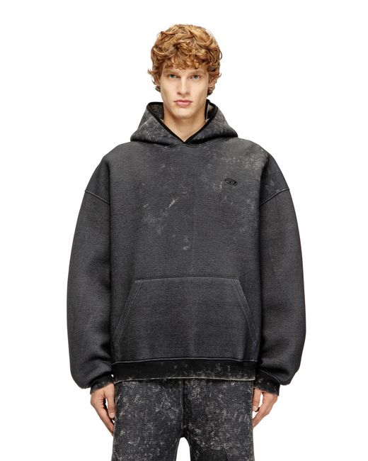 DIESEL Gray Relaxed Scuba Hoodie With Marble Wash for men