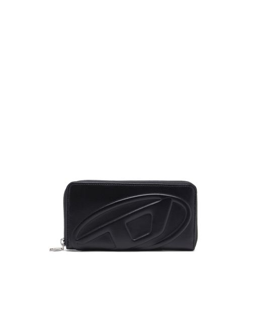 DIESEL Black Langes Portemonnaie mit Reißverschluss und Logo-Prägung