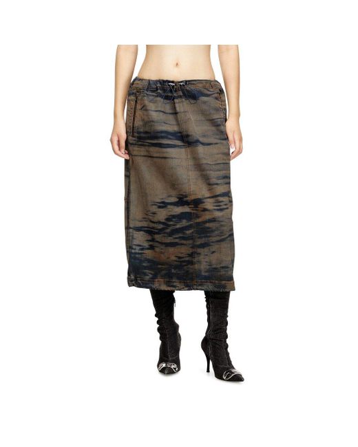 DIESEL Black Midi Denim Skirt With Drawstring