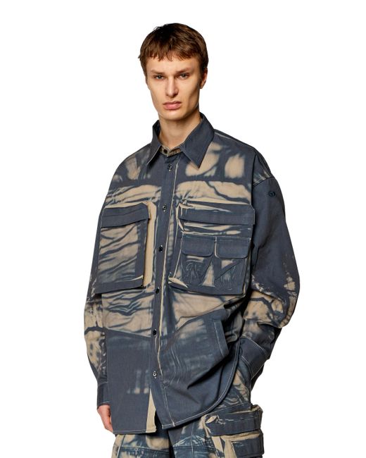 DIESEL Blue Cargo Shirt With Creased Print for men