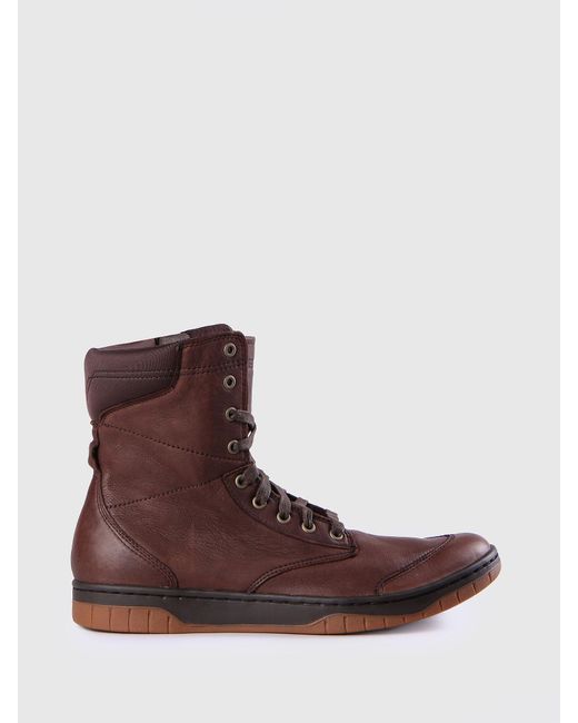 DIESEL Brown S-boulevard Sneaker-boots In Leather for men